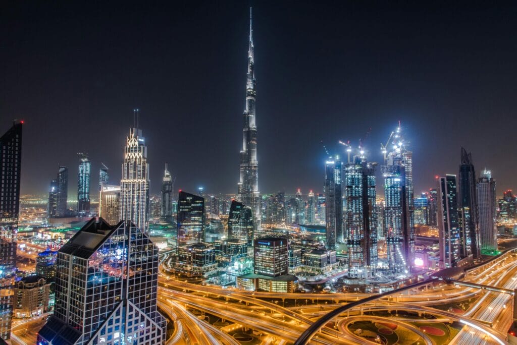 Living in Dubai as an expat with a view of the Burj Khalifa in the background.