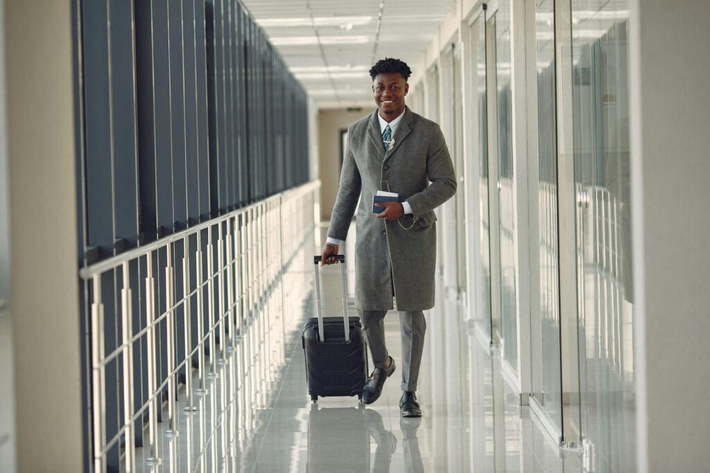 Global Mobility Services, Images of suitcases, passports, or a professional boarding a plane.
